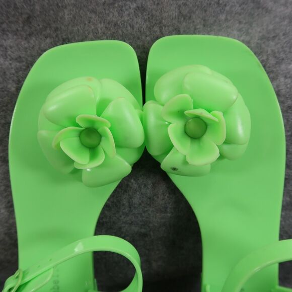 Jeffrey Campbell Shoes Womens 6 Sandal Jelly Flat Flower Thong Ankle Strap Green - Picture 10 of 15